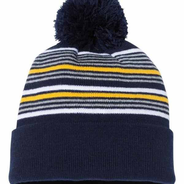 12" Striped Pom-Pom Cuffed Beanie Thumbnail