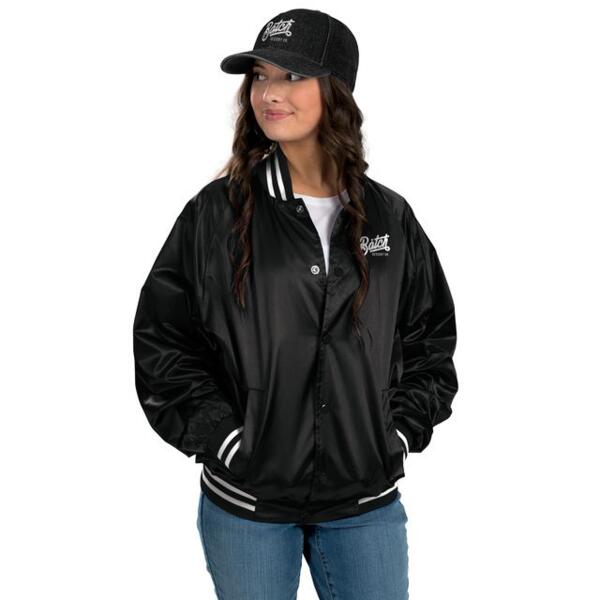 Satin Baseball Jacket/Striped Trim Thumbnail